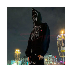 <b>Rhinestone</b> Distress Embroider <b>Hoodie</b> for Men 100% Cotton Zip Hood Men's Breathable Distress Embroider <b>Rhinestone</b> <b>Hoodie</b> Men's - Product Image 3