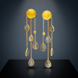 Pendientes de latón hechos a mano con gemas, chapados en oro, estilo étnico, unisex, a la moda - Product Image 4