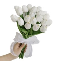 Bunga Tulip Kecil Buatan dengan Efek Basah, Rangkaian Meja Dalam Ruangan yang Elegan untuk Ruang Tamu