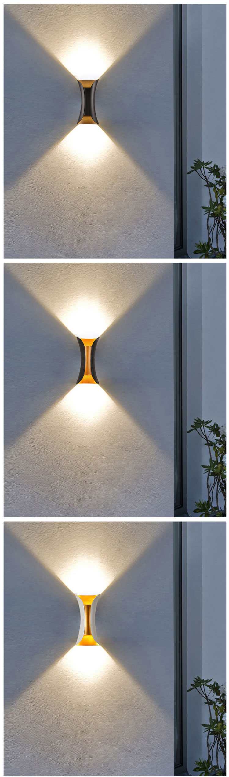Modern Gold Black Decorative Outdoor Waterproof Ip65 Up Down LED Wall Sconce Light