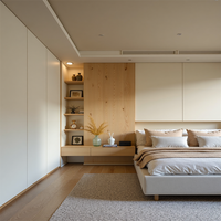 Ensemble de meubles de chambre à coucher en bois au design contemporain et personnalisable pour la maison et l'hôtellerie, comprenant une armoire et une table de chevet, lavable