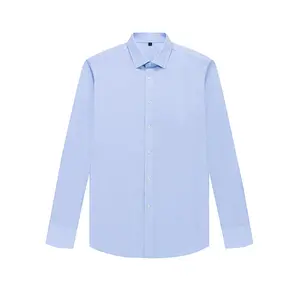 Versand bereit Baumwolle Herren Solid Light Blue Mini Fine Dobby Shirts Anti-Falten DP Nicht Eisen Atmungsaktive Custom Dress Shirts