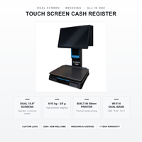 Sistem POS All-in-One dengan Layar Ganda 15,6 inci, Timbangan Terintegrasi, Printer Terpasang, Sistem Operasi Windows, Model RM-60