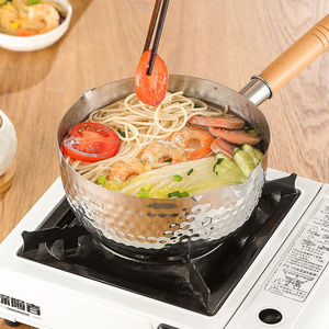 Stainless Steel Yukihira <b>Pot</b> Wooden Handle Hammered Texture Non Stick <b>Soup</b> <b>Pot</b> For Instant Noodle Cooking - Product Image 1