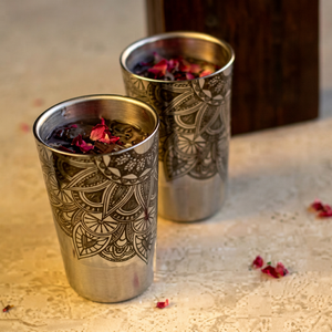Verre floral en acier inoxydable, design oriental, réutilisable, à paroi simple, pour le thé de l'après-midi, pour adultes, pour les fêtes - Product Image 1