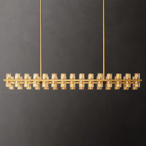 54" American Copper Chandelier Light for Dining Room Living Room Antique Brass Crystal Rectangle Chandelier For Kitchen Island - Product Image 1