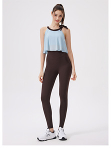 Débardeur de sport pour femme 2-en-1 avec nœud papillon, superposition en maille, séchage rapide, extensible, rembourré, pour fitness et yoga, sans manches, coupe courte, vente en gros - Product Image 3