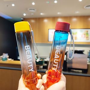 Mini Pocket Cup 220ml Plastic Drinkware With Carrying Strap For Student Travel Use Colorful Frosted Gradient Design - Product Image 3