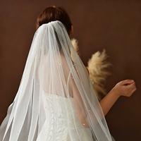 Voiles de mariée : Nouveau style court, une couche, appliques en strass, coiffe, voile de mariage blanc, accessoire