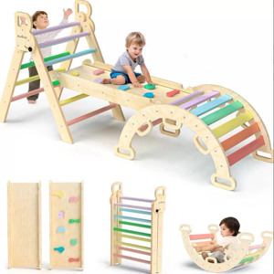 Muro de Escalada Montessori, Estructura de Madera en Forma de A, Escalera de Escalada, Juego Suave, Ecológico, Forma Geométrica Moderna para Niños de 2 a 6 Años - Product Image 1