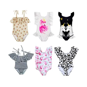 Custom Summer Print Kid Child Swim Swimsuit Ruffle Beach Baby Girl Kids Swimwear Wholesale