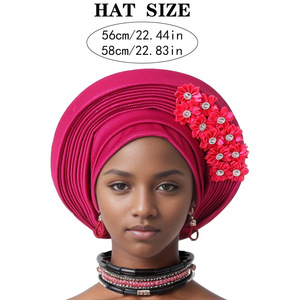Autogele africain pour <span class=keywords><strong>femme</strong></span>, Turban Gele nigérian prêt-à-porter avec broderie, Coiffe de <span class=keywords><strong>mariage</strong></span>, Coiffe de fête, <span class=keywords><strong>Chapeaux</strong></span> de cérémonie - Product Image 2