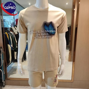 QZFSO fabricantes de ropa de calle personalizada algodón lavado ácido camiseta recortada camisetas conjunto corto impreso Boxy gráfico camiseta hombres - Product Image 1