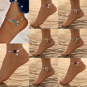 NYY Tobillera Bohemia Colorida Elástica de Verano para Playa <span class=keywords><strong>y</strong></span> Surf con Cuentas de Semillas, Estrellas de Mar, Perlas <span class=keywords><strong>y</strong></span> Conchas Ajustable para Mujer - Product Image 2