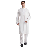 Nouvelle tenue islamique pour hommes du Moyen-Orient, Thobe, robe musulmane à col rond, ensemble de robe longue à manches longues, couleur unie, longueur cheville, printemps, polyester