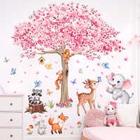 M19672 Stiker Dinding Hewan Pohon Sakura, Stiker Dinding Perekat untuk Ruang Tamu, Dekorasi Rumah Dinding Latar Belakang Kamar Tidur