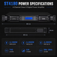 Penguat Daya Digital Kelas D 4 Kanal 1800W 1U Rak Mount untuk Audio Panggung, KTV, dan Audio Acara