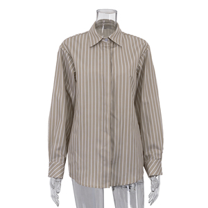 Nuovo Design 2026: Set 2 Pezzi Estivo Casual da <span class=keywords><strong>Donna</strong></span> con Corsetto a Righe Stampato e Camicia a Maniche Lunghe - Product Image 4