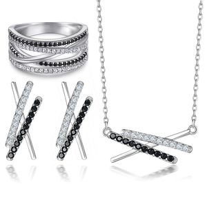 925 ensemble de bijoux en argent couleur séparée Zircon bague irrégulière femmes argent x-letter boucles d'oreilles ensemble de bijoux - Product Image 1