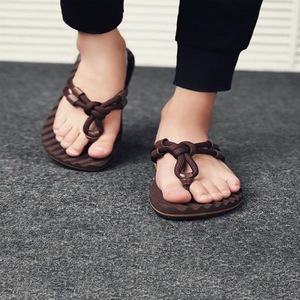 Sandales pour hommes, pantoufles en cuir véritable pour hommes, en cuir de vache, à bout ouvert, luxueuses, confortables, antidérapantes, grandes tailles - Product Image 4