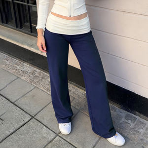 Pantalones Anchos de Punto Transpirable con Cintura Elástica y Cintura Baja - Pantalones Casuales Cómodos para Otoño - Product Image 4