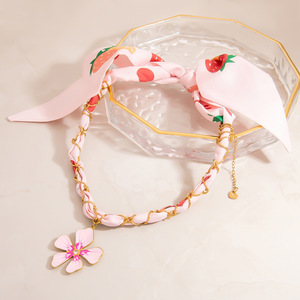 Floral Pendant Necklace Stainless Steel 18K Gold Clavicle Chain <b>Sweet</b> Strawberry Design Women's Jewelry - Product Image 2