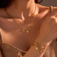 Collier avec pendentif en pierre naturelle multicolore et bracelets à double chaîne pour femmes, ensembles de bijoux en acier inoxydable