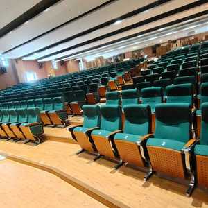 Sillas de teatro Manwa Expo HB623 de haya verde con asientos escalonados y pasamanos para auditorio escolar - Product Image 1