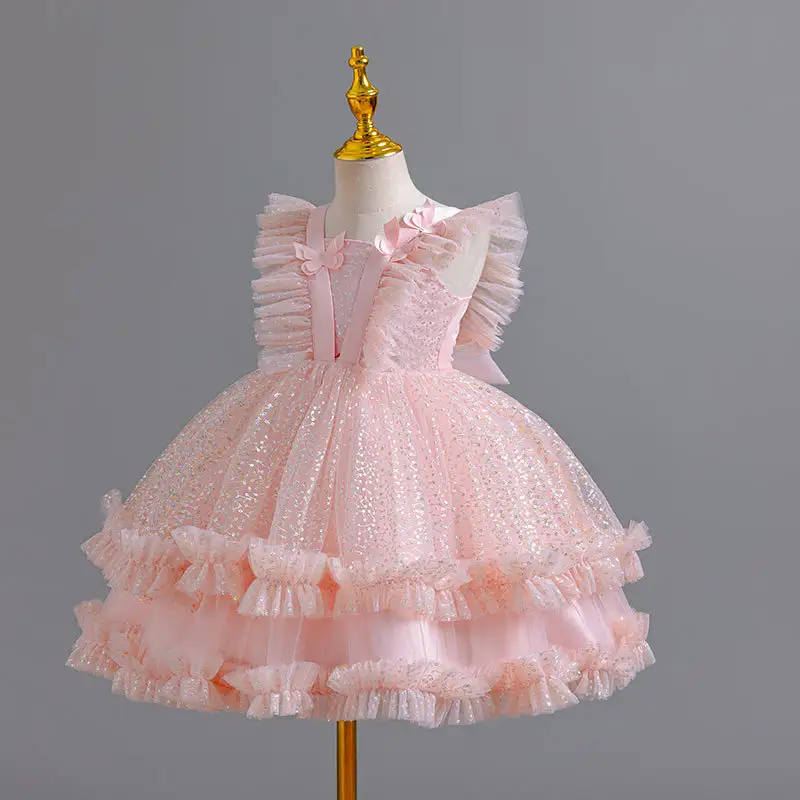 Girl's week-old dress princess dress sequins mesh child June 1 holiday show clothes baby flower girl dress summer
