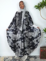 Robe longue de soirée pour femmes musulmanes, spéciale Eid, imprimé tie-dye noir et argent, taille froncée, abaya