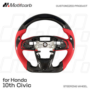 Volant en fibre de carbone rouge personnalisé avec LED pour Honda Civic 10ème génération 2016-2021 Type-R FK8 Si Coupé CR-V - Product Image 2