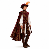 Renaissance Gotische Weste Exquisite Jacquard-Handwerkskunst Komplettes Gold-Samt Rot/Gold/Weiß Herren TV/Film Halloween-Kostüm