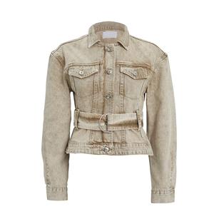 2020 nouveau Design Beige <span class=keywords><strong>Vintage</strong></span> manteau <span class=keywords><strong>Jean</strong></span> pour femmes D-ring ceinturé surdimensionné <span class=keywords><strong>Moto</strong></span> Denim veste - Product Image 1