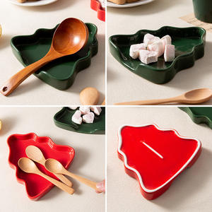 Reposacucharas de Cerámica con Diseño de Árbol de Navidad, Juego Verde y Rojo, Vajilla Ecológica para Uso en el Hogar y la Cocina, Verano 2024 - Product Image 5