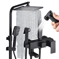Ensemble de douche mural multifonctionnel noir moderne avec robinets thermostatiques et jets de massage en céramique pour la maison et l'hôtel