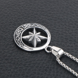 <b>Titanium</b> Steel Star Pendant Necklace Eight Pointed Star Design Round Charm For Men Women Fashion Jewelry SP812 - Product Image 2