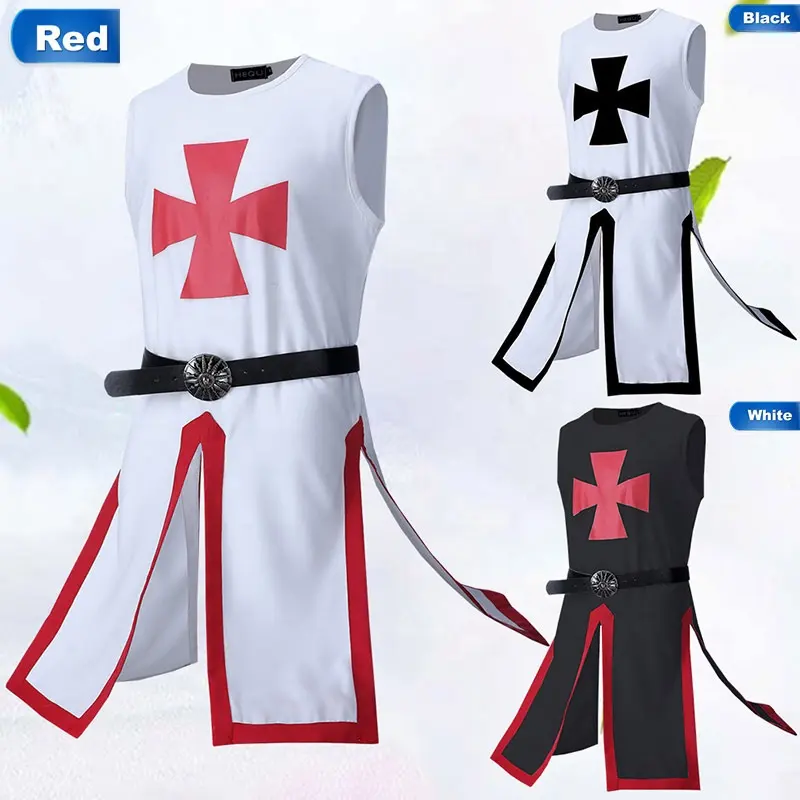 Klassieke Middeleeuwse Volwassen Halloween Kostuums Halloween Kleding Ridders Templar Uniform Kruisvaarders Kostuum