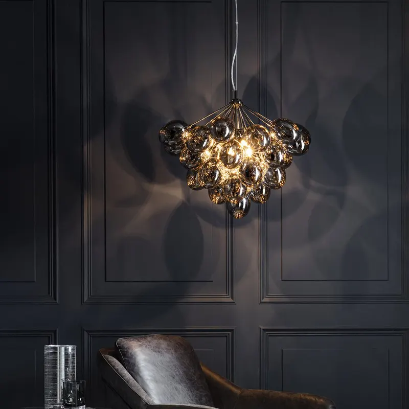 Lüks yatak odası yemek odası dekoratif kolye ışık siyah kabarcık cam küre metal aydınlatma oturma odası avize cam lamba