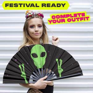 Abanicos de Mano Plegables Portátiles con Estampado Alienígena para Bailarines, Grupos de Baile, Disfraces de Cosplay, Fiestas, Invitados, Carnaval y Desfiles - Product Image 2
