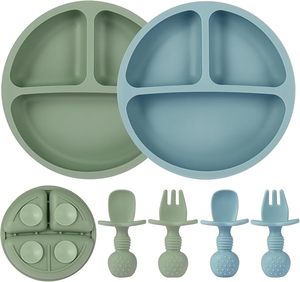 Juego de Alimentación para Bebés de Silicona de Grado Alimenticio Libre de BPA, Juego de 6 Platos y Cucharas para Bebé con Succión - Product Image 1