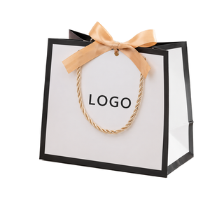 Biodegradable Handmade Durable Custom Logo Wedding <b>Gift</b> Paper Bags with Twisted Handles and Ribbon for <b>Small</b> Orders Souvenirs - Product Image 3
