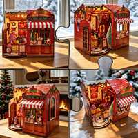 Kit de construction de niche à livres de Noël DIY, puzzle 3D en bois, modèle de maison miniature avec lumière LED, jouet DIY découpé au laser pour adultes, décoration d'intérieur, cadeau