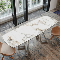 Usine chinoise vend personnalisé moderne léger luxe pieds en métal céramique table de table verre trempé meubles de salle à manger 4 places table