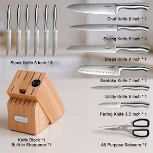 Couteaux de chef Kuisine Factory <span class=keywords><strong>en</strong></span> gros, 15 pièces, aiguiseur intégré, <span class=keywords><strong>bloc</strong></span> <span class=keywords><strong>en</strong></span> bois, antidérapant, ambidextre, acier inoxydable à haute teneur <span class=keywords><strong>en</strong></span> carbone - Product Image 2