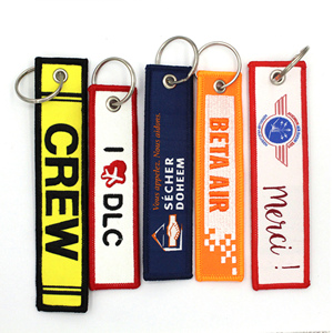 OEM tùy chỉnh thiết kế chính <span class=keywords><strong>tag</strong></span> chuyến bay Logo Keychain vải dệt Móc chìa khóa cổ điển - Product Image 1