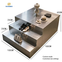 Présentoir à plusieurs niveaux en acier inoxydable pour vêtements, chaussures, sacs, vitrine de magasin de détail