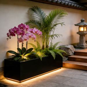 H156 Rectangular Plastic Outdoor Planter Box With LED <b>Light</b> Contemporary Garden <b>Window</b> Box For Balcony Deck - Product Image 4