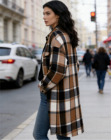 Manteau long à carreaux - Veste chemise en flanelle à carreaux surdimensionnée pour femmes grandes tailles