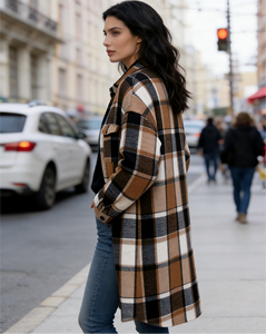 Manteau long à carreaux - Veste chemise en flanelle à carreaux surdimensionnée pour femmes grandes tailles - Product Image 2