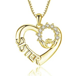 Collana con Ciondolo a Forma di Cuore e Corona per Donne, Regalo per Migliore Amica o Sorella, Gioielli alla Moda - Product Image 6